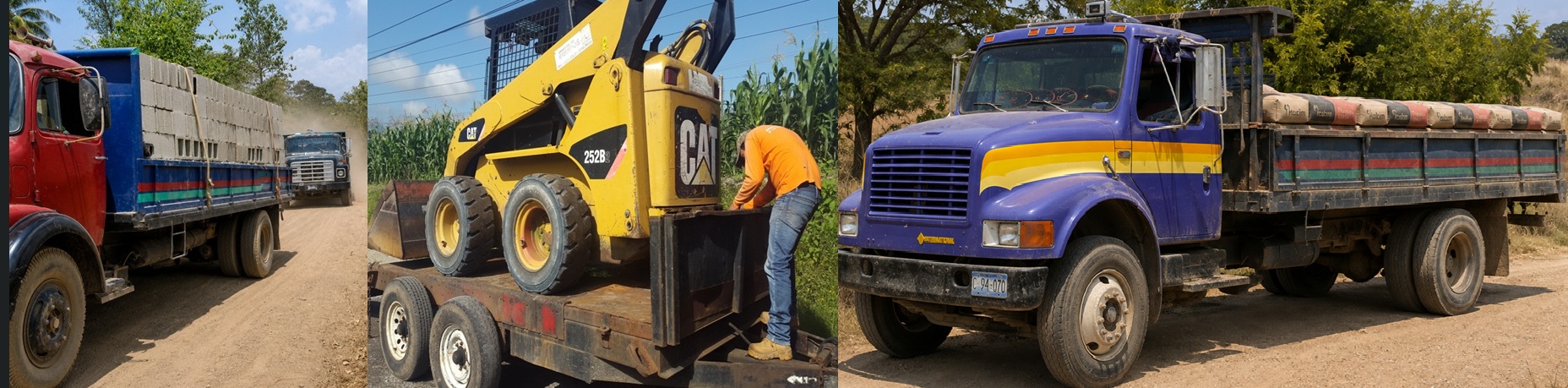 Camiones de flete, minicargador y transporte de materiales de construcción